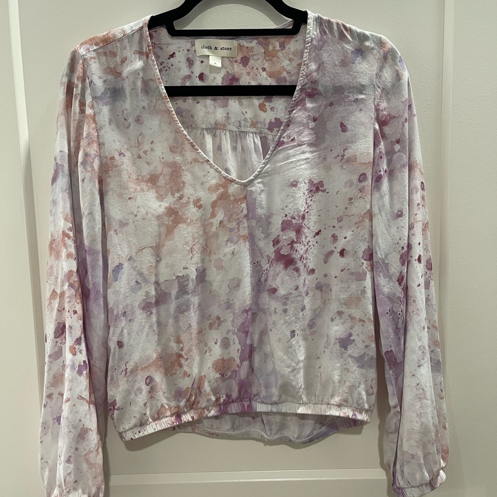 Cloth & Stone Tie Dye Blouse V Neck Purple Pink Small
